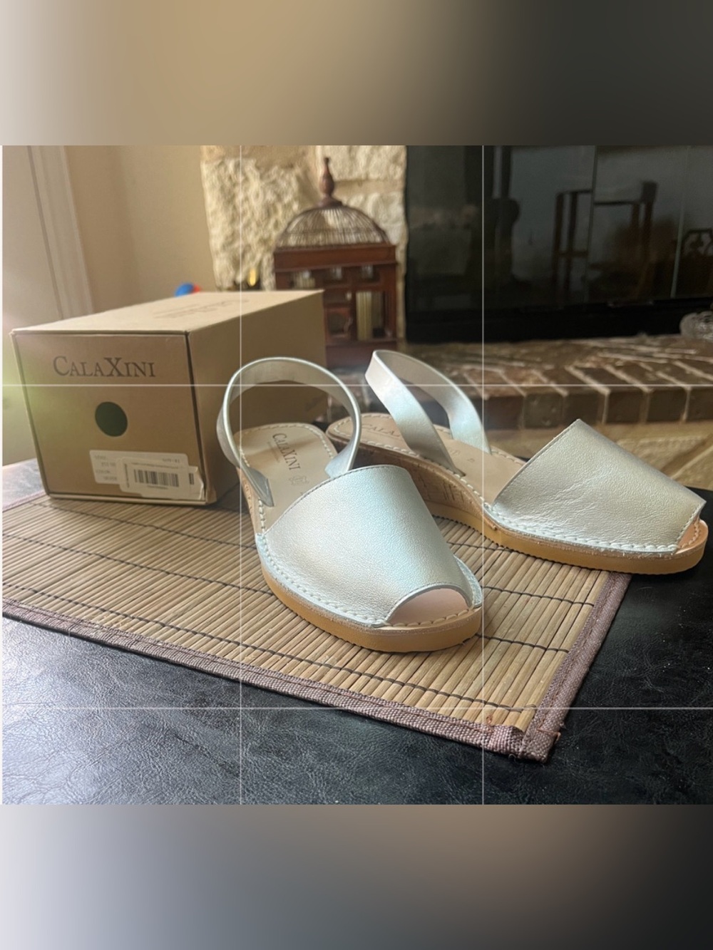 CalaXini Metallic Silver Slingback Cork Wedge Espadrille Made in Spain